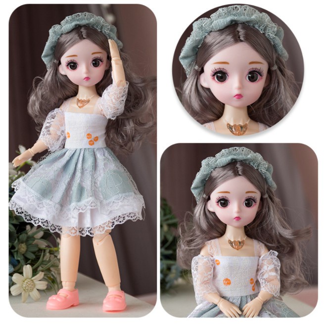 Búp bê mắt đá, có khớp cử động linh hoạt, cao 30 cm