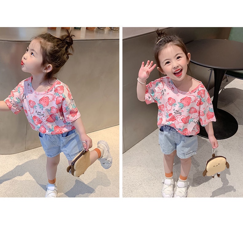 Áo Thun Ngắn Tay Dáng Rộng In Hình Trái Cây Thời Trang Mùa Hè Hàn Quốc Mới