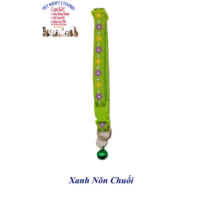 Vòng cổ kèm chuông cho Chó Mèo dưới 5kg In cành hoa hướng dương Bản rộng 1cm Chất liệu dù bền chắc, Có thể điều chỉnh