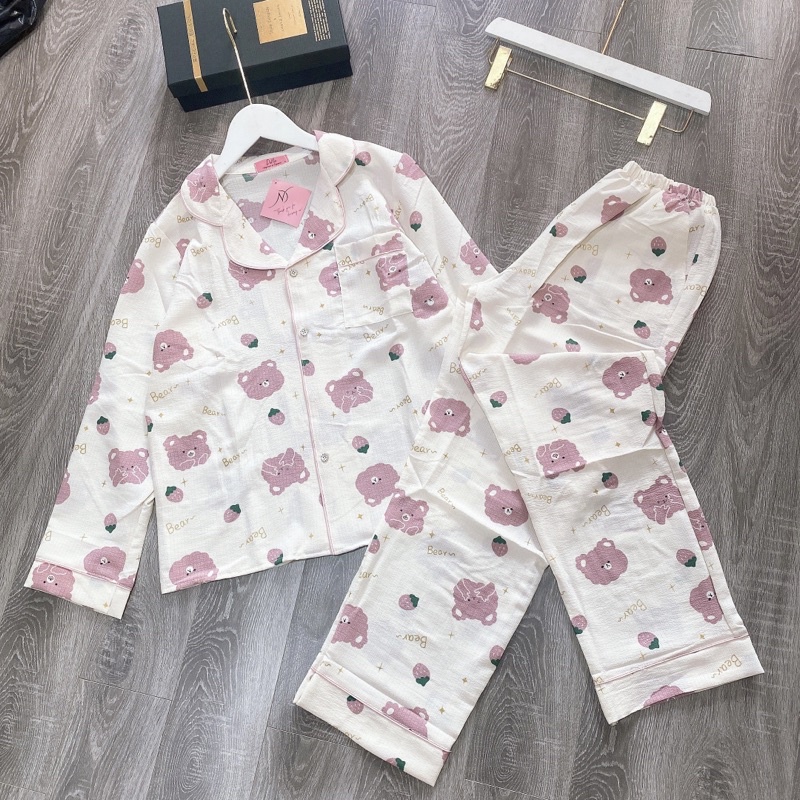 BỘ PIJAMA MẶC NHÀ ĐŨI XỐP ÁO DÀI QUẦN DÀI NỮ