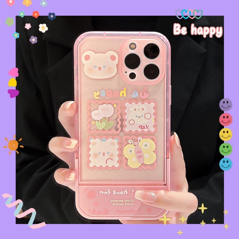 Case Ốp hồng có chân chống 🌸 hoạ tiết hoạt hình hồng xinh xắn 🌷 (7/8/7+/8+/x/xs/xs max/11/12/13/pro/promax)