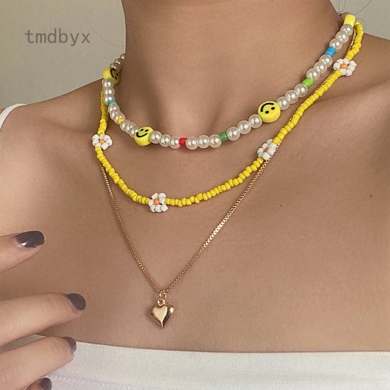 Tmdbyx Vòng cổ Hạt Ngọc Trai/Trái Tim/Mặt Cười Nhiều Lớp Phong Cách Bohemian Thời Trang Cho Nữ