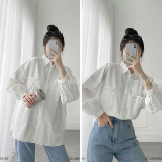 Áo sơ mi form rộng nữ tay dài viền chỉ 2 túi bo tay Hàn Quốc đi học, đi làm ulzzang VM Shop 21SU08EP0902