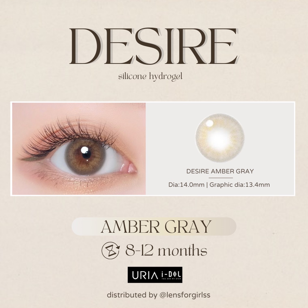 Kính áp tròng cao cấp cho mắt nhạy cảm Desire Amber Gray chính hãng IDOL LENS | HSD 8-12 tháng | Lens cận