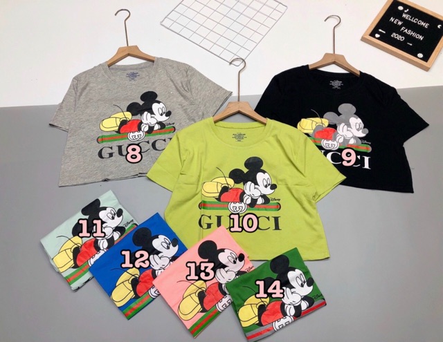 Áo thun giấy form rộng CROPTOP MICKEY & CHUỘT tay ngắn cổ tim