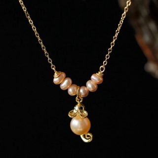 14K yellow gold necklace with natural freshwater pearls