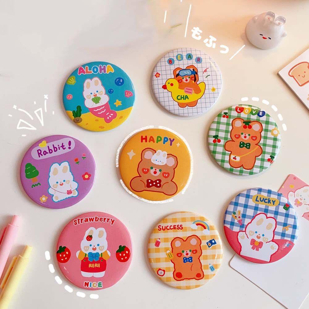 OCEANMAP Gương Trang Điểm Mini Kiểu Tròn Họa Tiết Hoạt Hình Dễ Thương