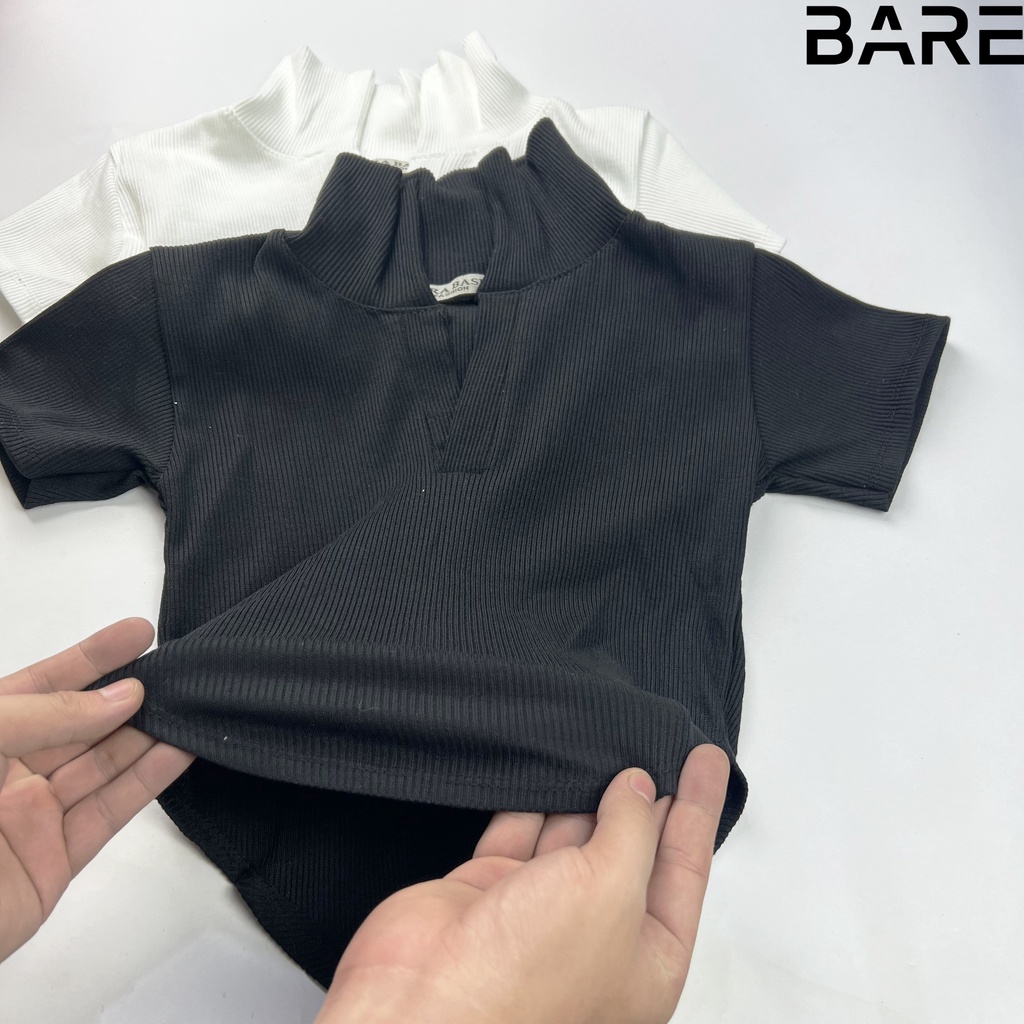 Áo thun croptop nữ ôm dáng tay ngắn có cổ chất thun gân dày dặn - AO082