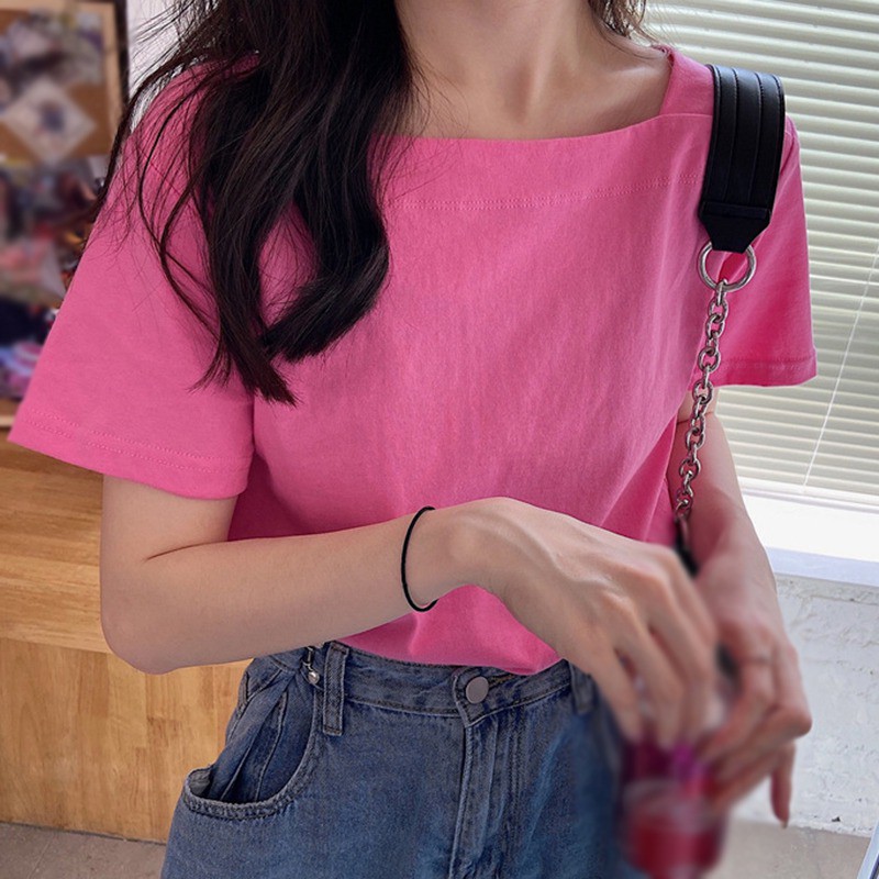 Áo thun nữ ngắn tay cổ vuông thời trang Hàn Quốc
