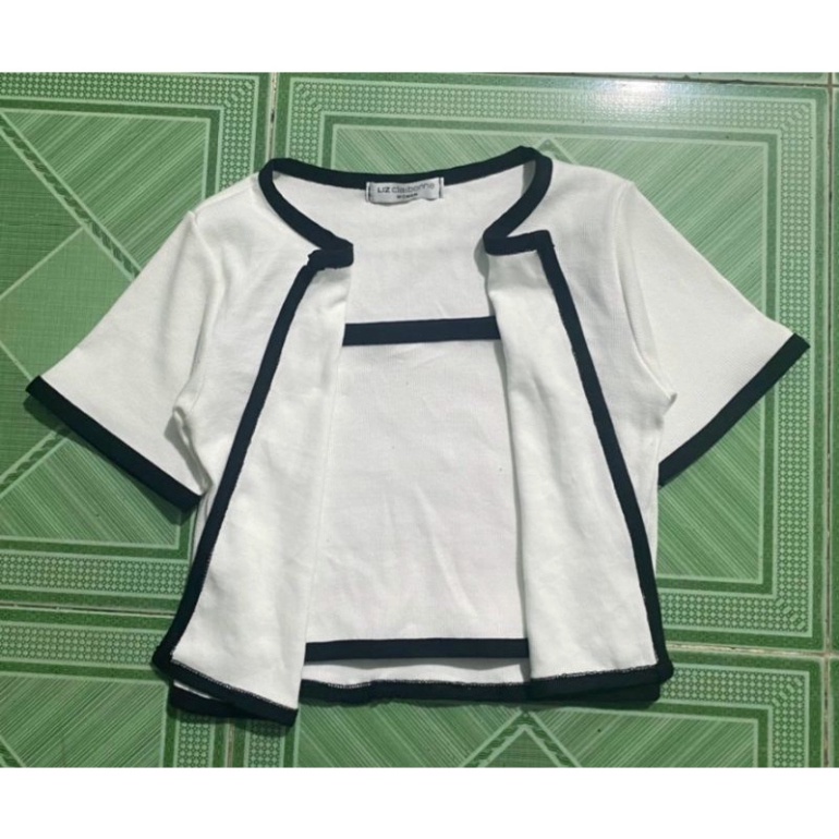 Set áo thun croptop kèm quây ngực Bộ croptop nữ đi viền mix áo ống lót trong phong cách Hàn Quốc