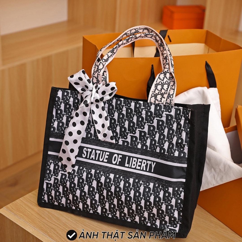 Túi xách nữ , túi tote công sở size to vải Canvas phối nơ thời trang Hàn Quốc TX12