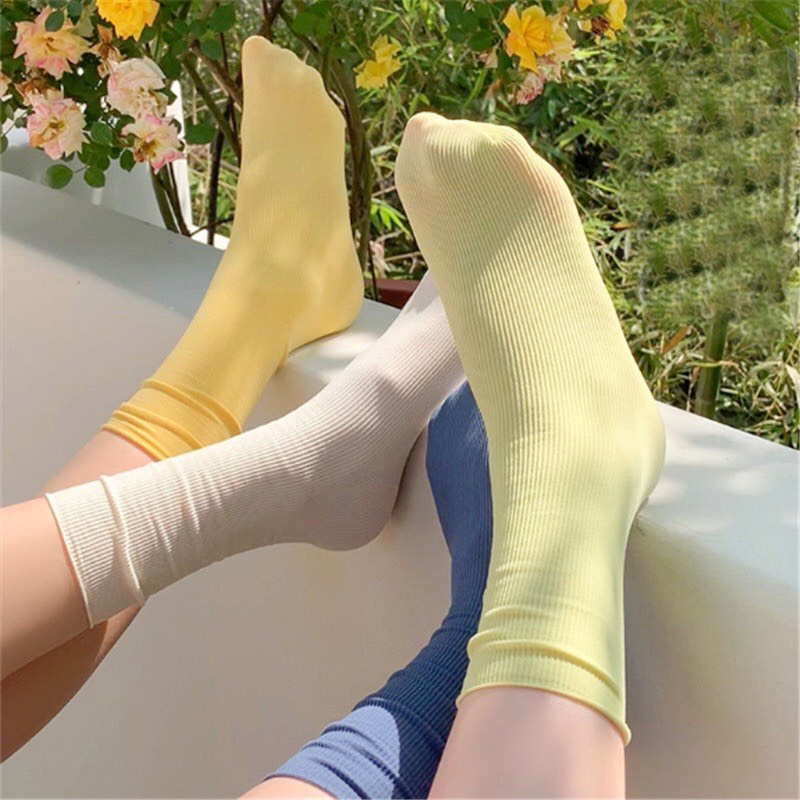 Tất vớ cổ cao nữ trắng gân nhún phong cách Hàn Quốc chất cotton siêu mỏng mềm thoáng khí Hottrend 2022 đẹp rẻ ABICA T103