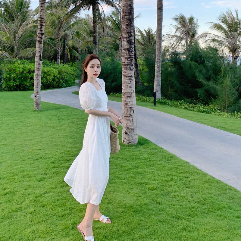 MS 8069 ĐẦM MAXI VÁY MAXI TRẮNG HỞ LƯNG TAY BỒNG NƠ LƯNG ĐI BIỂN HÀNG QUẢNG CHÂU LOẠI 1