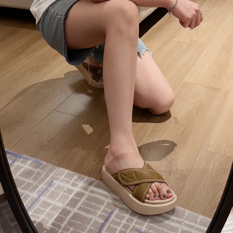 Dép đế cao Dép Sandal Da Thật Đế Dày Thời Trang Đi Biển Mùa Hè