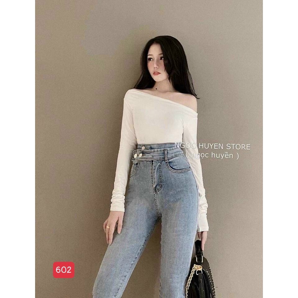 Quần Jean Nữ Lưng Cao ❤️FREESHIP❤️ Quần Bò Nữ Phối Rách Ôm Dáng Xinh Xắn Thời Trang Chuẩn Hàng Shop A-T Fashion - QJNU2