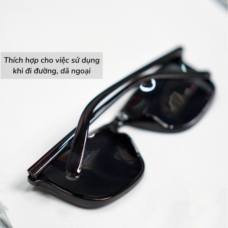 Kính râm nam nữ gọng tăm thời trang BROO, gọng kính mát unisex màu đen chống tia UV