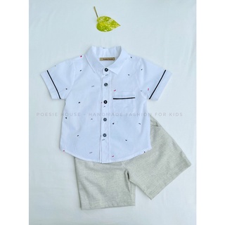 Bộ quần áo bé trai Poesie House, áo cotton, quần linen, dành cho bé từ 2-6 tuổi, hàng thủ công xuất khẩu