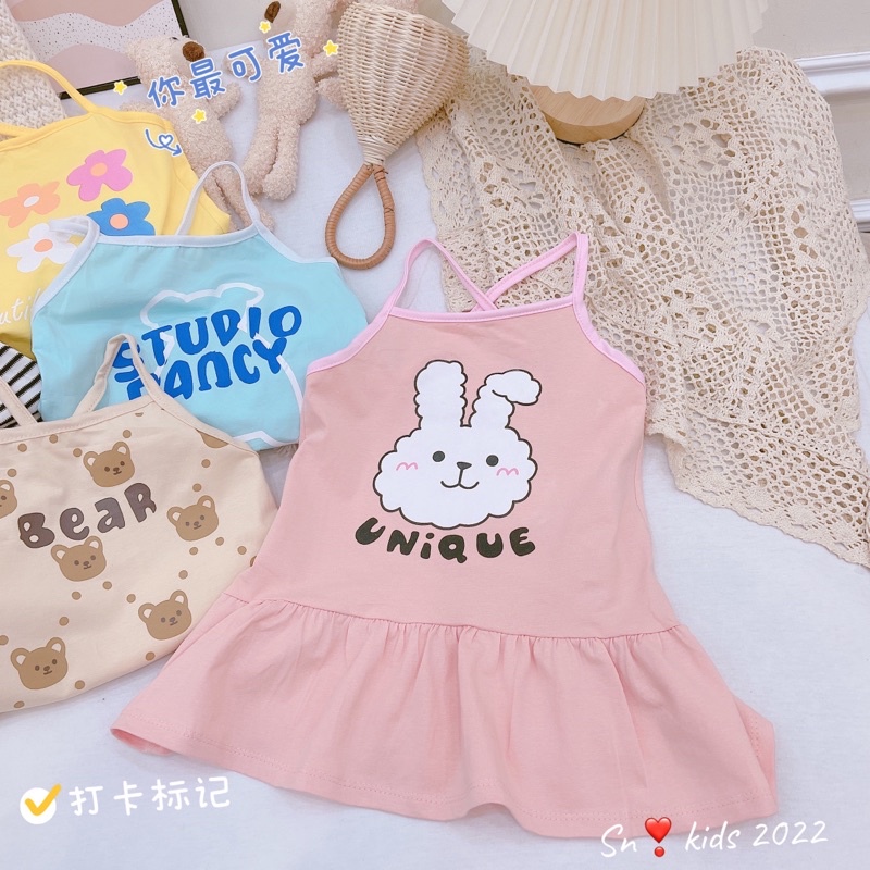 Váy hè 2 dây dễ thương cho bé gái từ 8-18kg, bé 1-4 tuổi