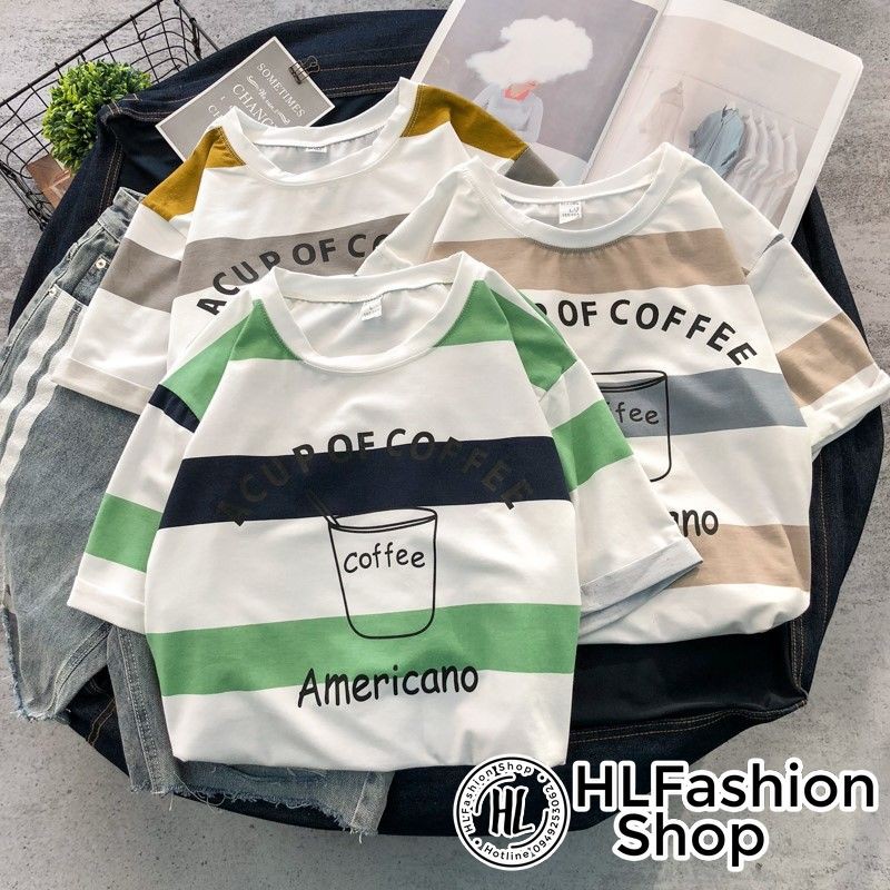 Áo thun tay lỡ form rộng A cup of coffee siêu xinh, áo phông form rộng size HLFashion