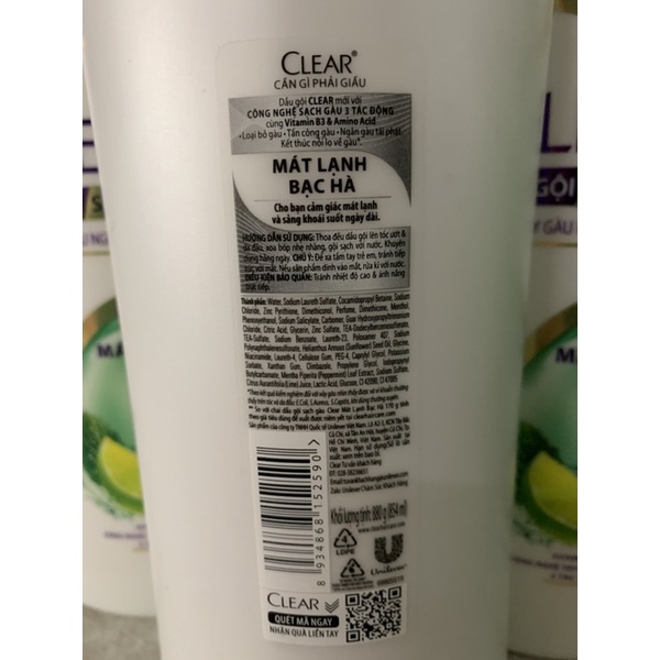 Dầu gội Clear mát lạnh bạc hà 880g