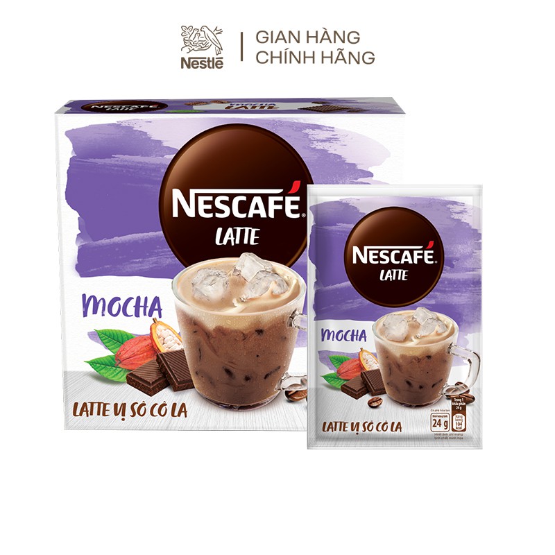 [BAO BÌ MỚI] Cà phê hòa tan NESCAFÉ Latte Vị Sô cô la (Hộp 10 gói x 24g)