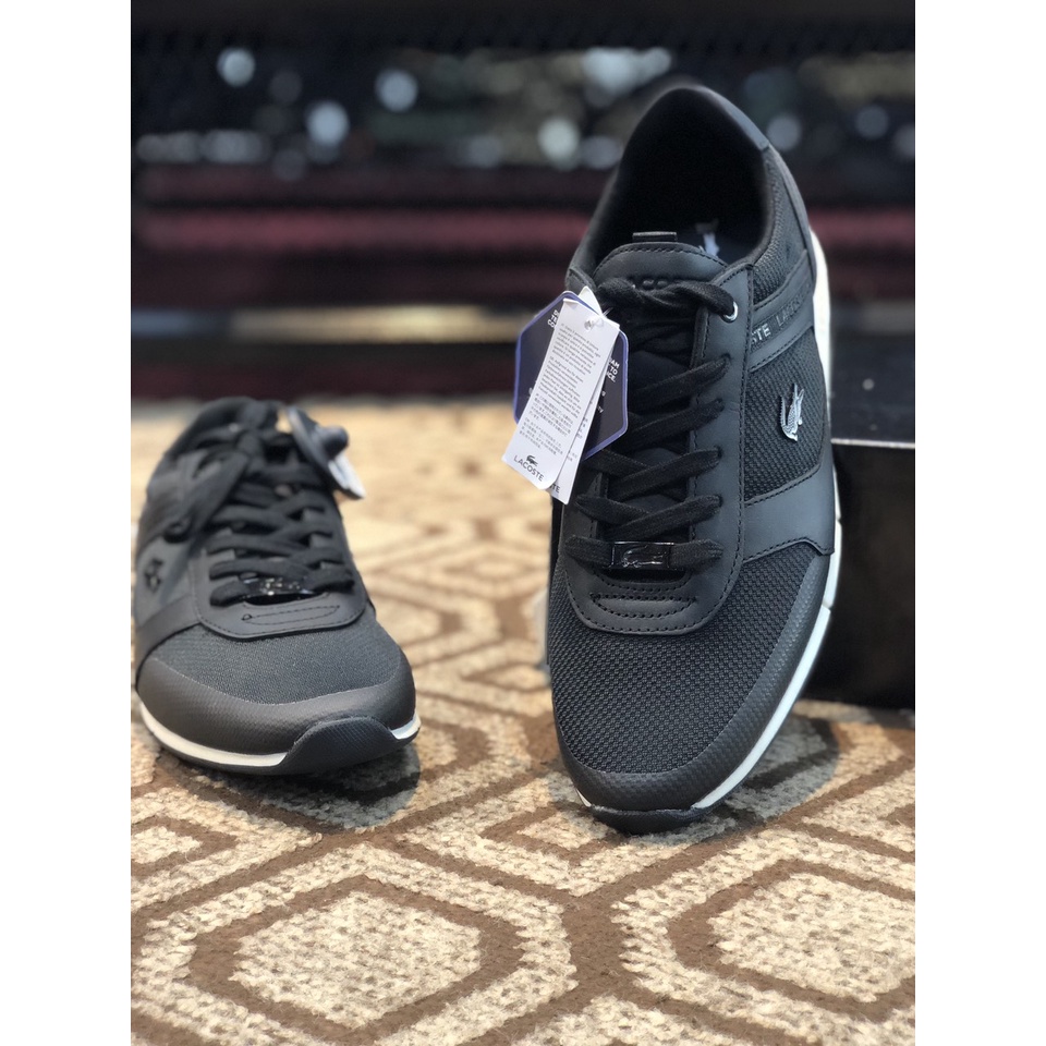 Giày sneakers Lacoste nam chính hãng, giày da thật nam cá sấu màu đen - Size 41