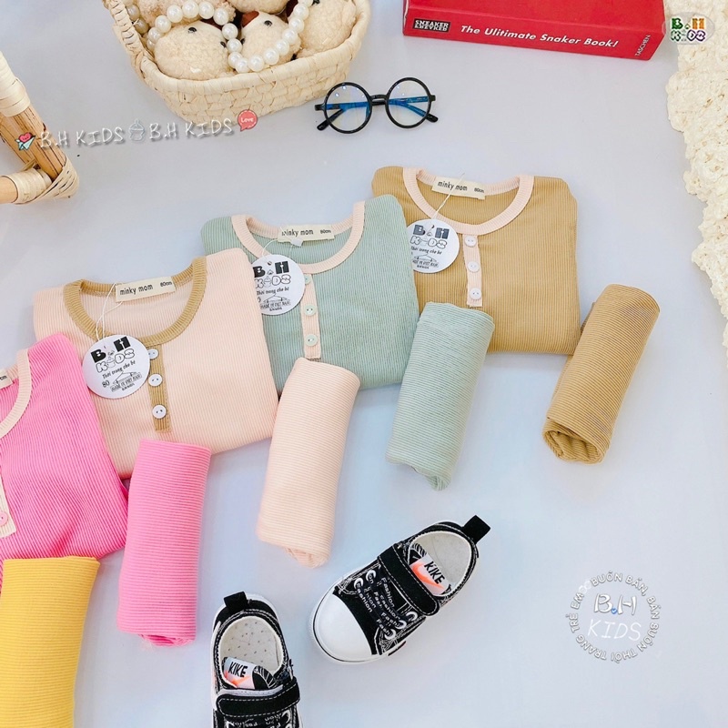 NT087 Bộ đồ dài tay cổ trụ chất thun tăm mềm mại cho bé trai, bé gái