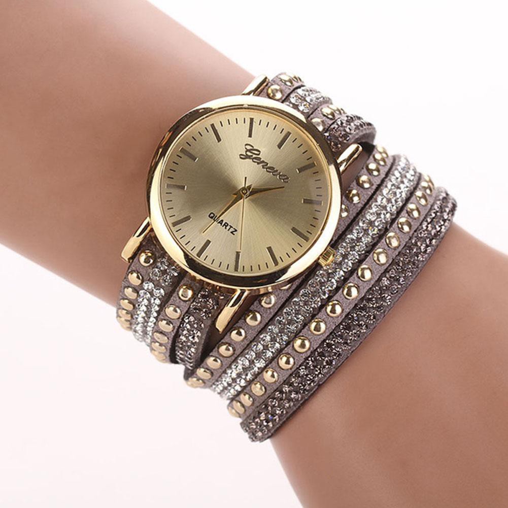 SmileOMG Hot Marketing Women Crystal Rivet Bracelet leather Band Quartz Braid