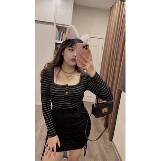 Áo Thun Cổ Vuông Nút Gỗ Nhím Bigsize