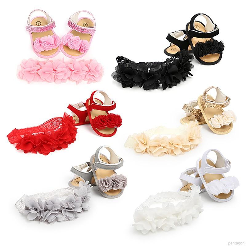 Set 2 Đôi Giày Sandal + Băng Đô Hoa Dễ Thương Cho Bé Gái