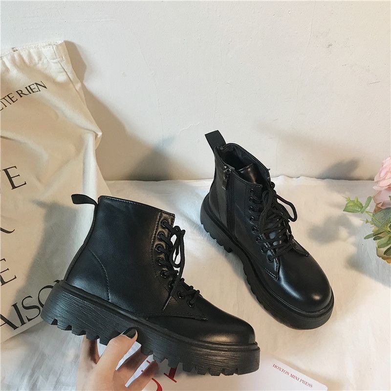 Giày Boot Nữ Ulzzang Mũi Tròn Đế Bằng Chất Da Mềm, Êm Chân