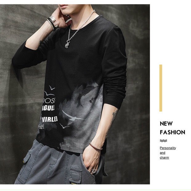 Áo thun nam tay dài 💚𝗙𝗥𝗘𝗘𝗦𝗛𝗜𝗣💚 Áo thun nam dài tay form rộng Trắng Đôi Cánh dày dặn nam tính, phong cách, thoáng mát. | BigBuy360 - bigbuy360.vn