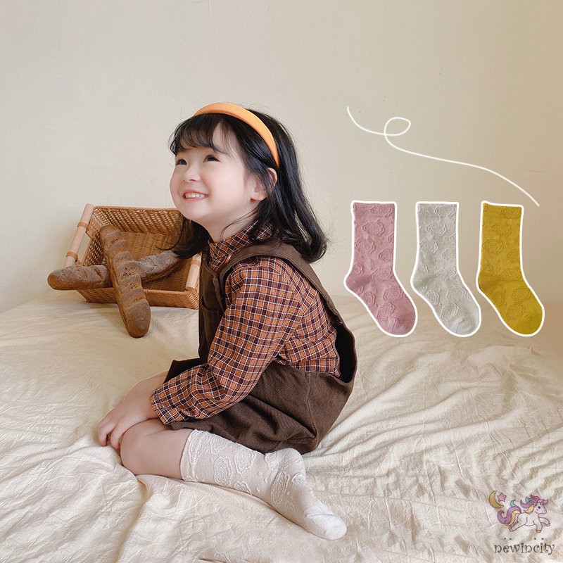 Set 3 đôi vớ lửng in hoa kiểu Hàn Quốc xinh xắn cho bé gái