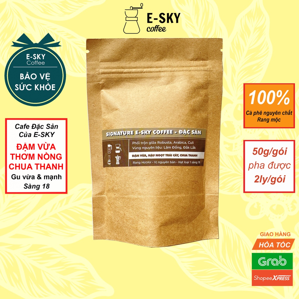 Mẫu thử cà phê nguyên chất 100% các loại của E-SKY Coffee pha phin pha máy cold brew 50gr
