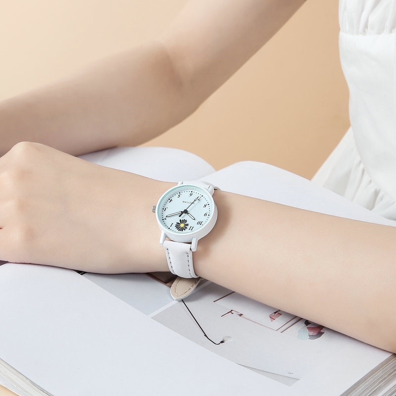 Đồng hồ thời trang nữ MSTIANQ mặt hoa cúc, đồng hồ chính hãng phong cách Hàn Quốc dây da lộn cao cấp