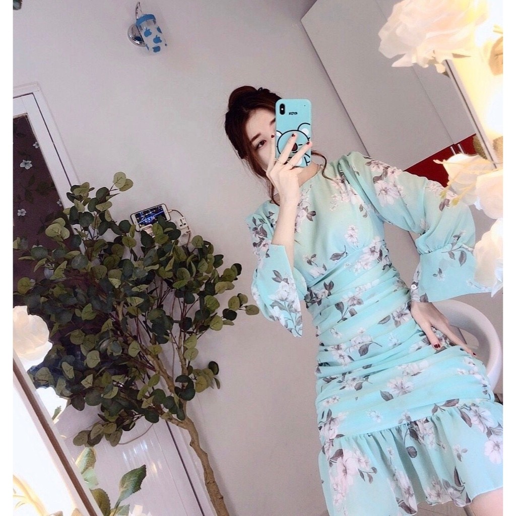 Đầm Body dự tiệc BD002, hoa nhún eo, váy đuôi cá tay dài | BigBuy360 - bigbuy360.vn