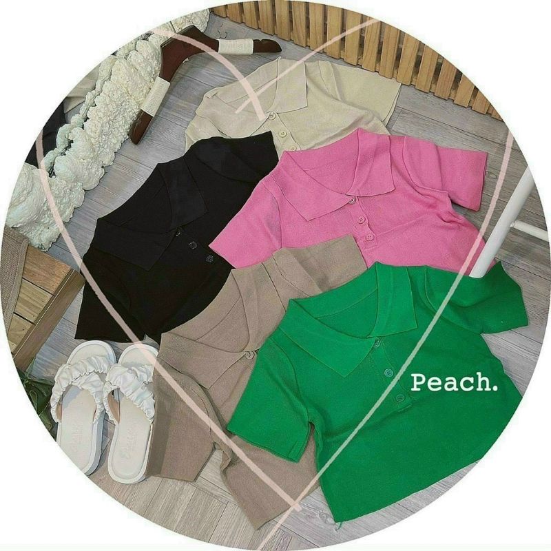 Áo cổ bẻ thanh lịch chất thun gân