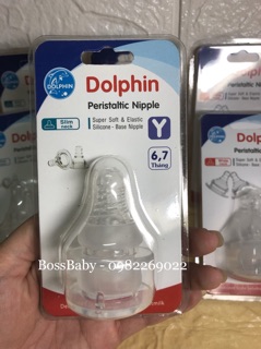 Núm ty silicone siêu mềm cổ hẹp Dolphin