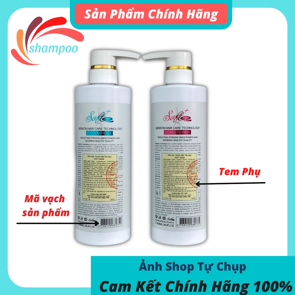 Cặp dầu gội xả collagen SOFT AGAN 800ml giúp tóc bóng mượt dưỡng sâu