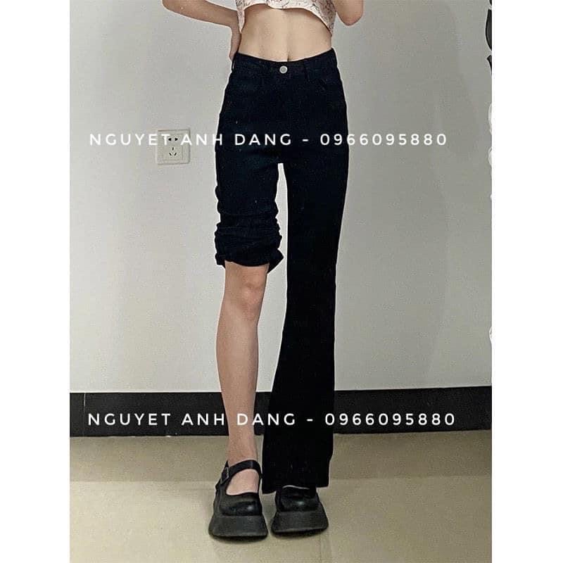 Quần jean ống loe cạp cao 2 dáng dài và ngắn