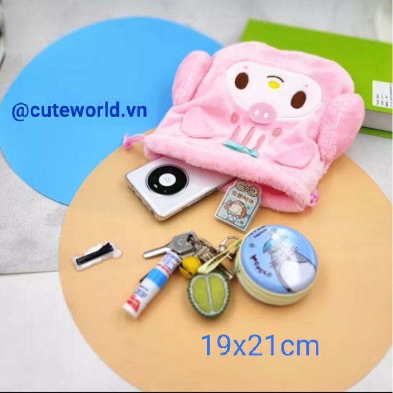 Túi đựng mỹ phẩm dây rút Sanrio bông mềm