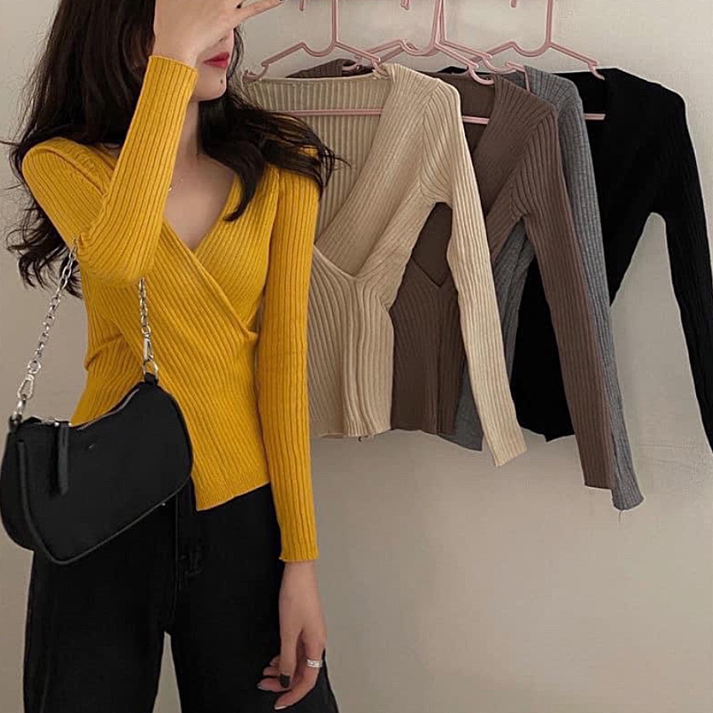 Áo Sweater dệt kim tay dài màu sắc thanh lịch cho phái nữ
