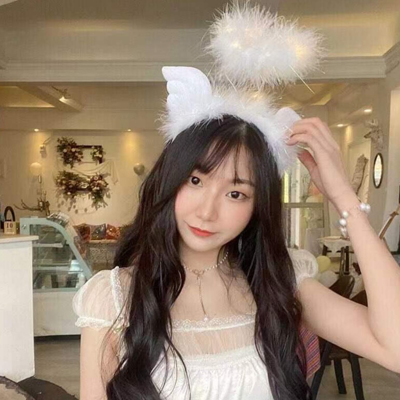 Băng Đô Cài Tóc Hình Cánh Thiên Thần Phối Lông Vũ Cho Halloween
