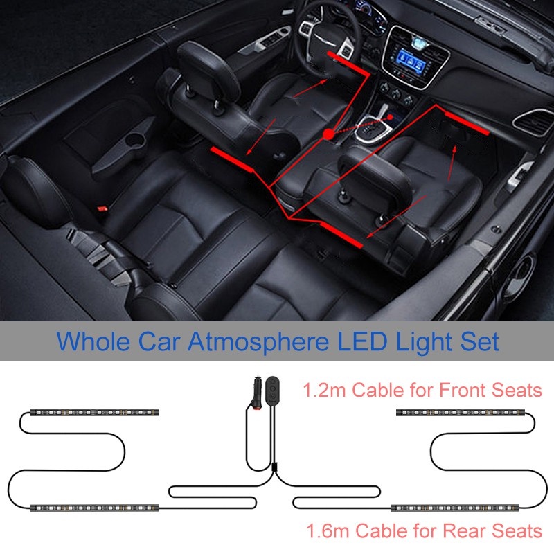 UNI-SHINE 4PCS 12 LEDs Car Interior Decorative Lighting USB RGB LED Light Strip ( Foot Lamp / Door Side / Car Interior )