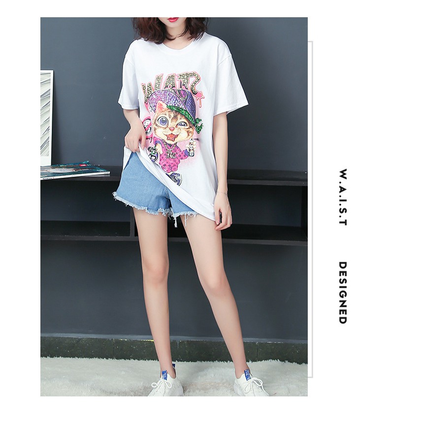 [ HÌNH THẬT, CÓ VIDEO] Áo phông nữ WAR tay lỡ cổ tròn in hình hót hít gắn đá sang trọng | BigBuy360 - bigbuy360.vn