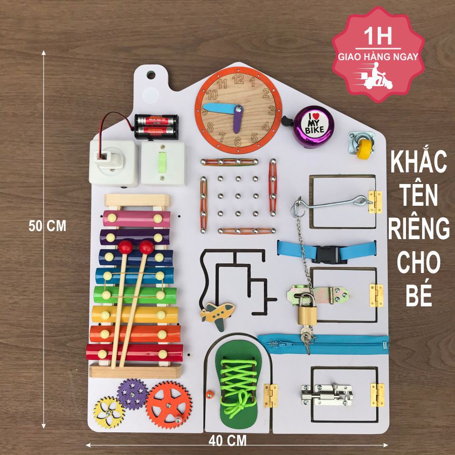 Bảng bận rộn-Busy board-Made in VN-Đồ chơi giáo dục sớm từ 1 đến 3 tuổi