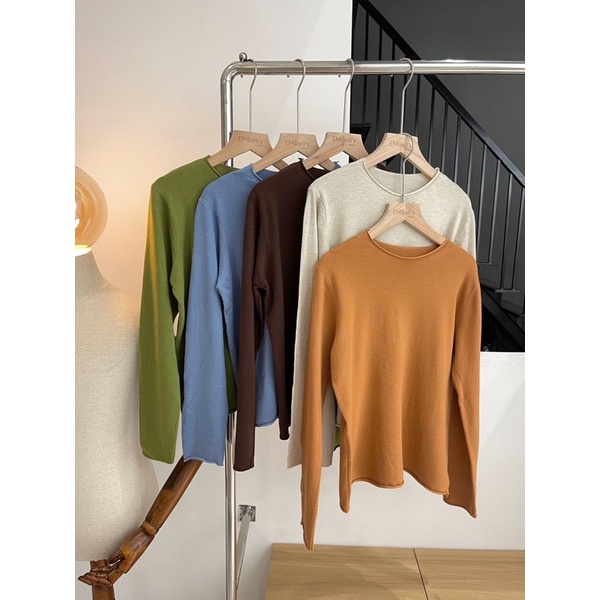 AL2-Áo len nữ trơn dáng dài tay cổ tròn màu sắc pastel freesize