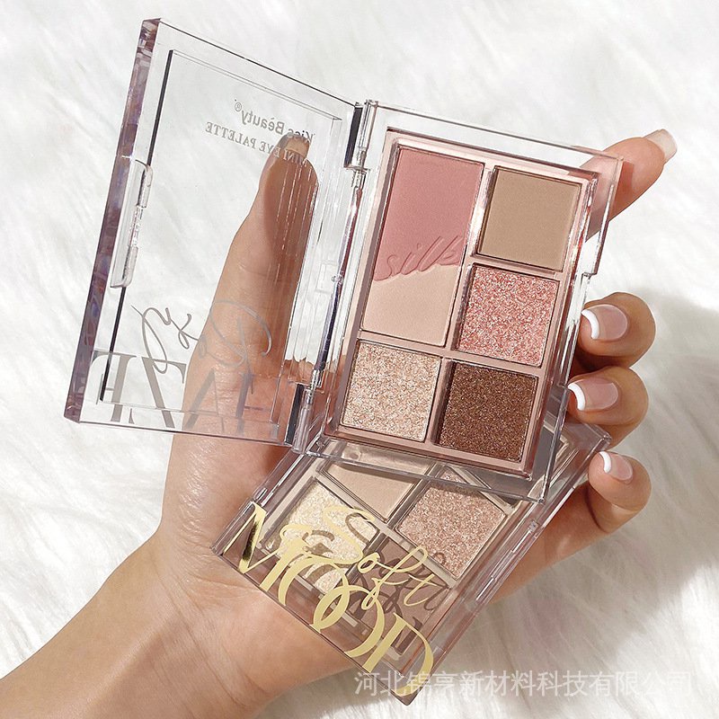 Bảng Phấn Mắt 6 Màu Lì Và Màu Ánh Ngọc Trai Hiệu Kiss beauty Cho Học Sinh