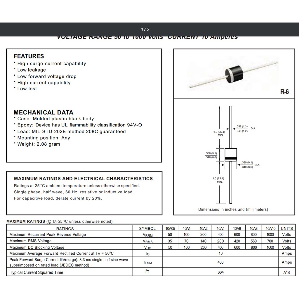 Đi ốt - Diode chỉnh lưu 10A10 10A 1000V