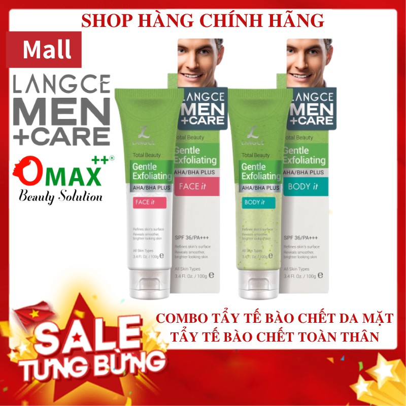 Bộ Tẩy Tế Bào Chết Aha/Bha+ Da Mặt 100g và Tẩy Tế Bào Chết Aha/Bha+ Toàn Thân 100g LANGCE dành cho Nam